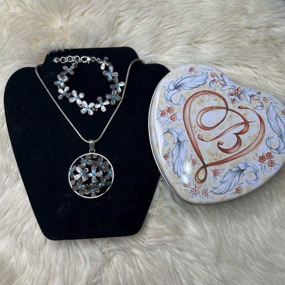 Brighton Eden's Garden Flower Turquoise Pendant Necklace & Bracelet Set